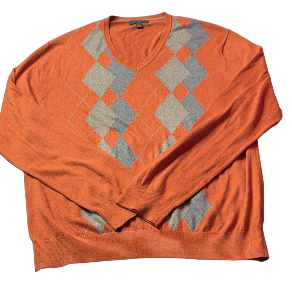 Banana Republic Men's XL V-Neck Sweater Argyle Silk Cotton Cashmere Blend Knit